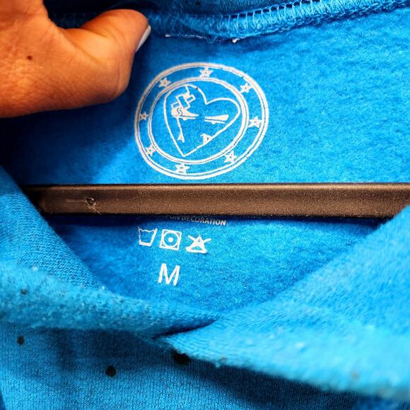 Hustle Or Starve Blue Hoodie Mens Medium Pullover Y2K Graphic Sweatshirt - Picture 4 of 8